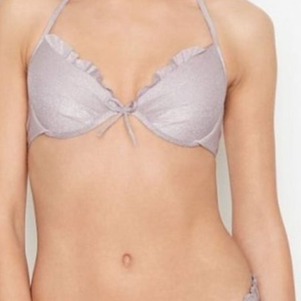 Victoria's Secret Swim Bikini Top Metallic Shimmer Ruffle Halter Size 34D Fairy